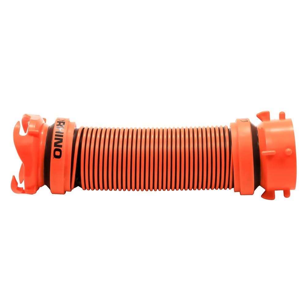 Camco RhinoEXTREME 2-foot orange RV sewer compartment hose with abrasion-resistant exoskeleton and swivel fittings
