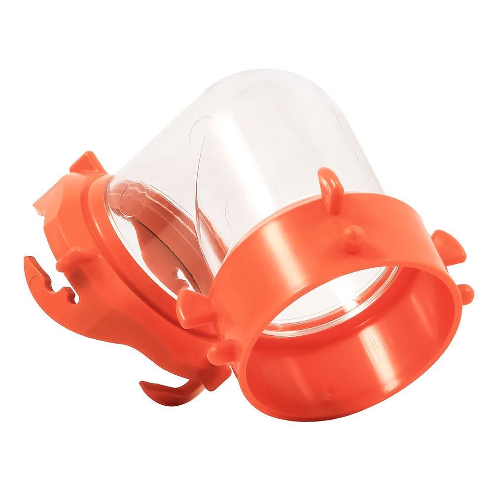 Camco RhinoFLEX 90-degree clear swivel fitting for RV sewer hose connection with secure bayonet latch