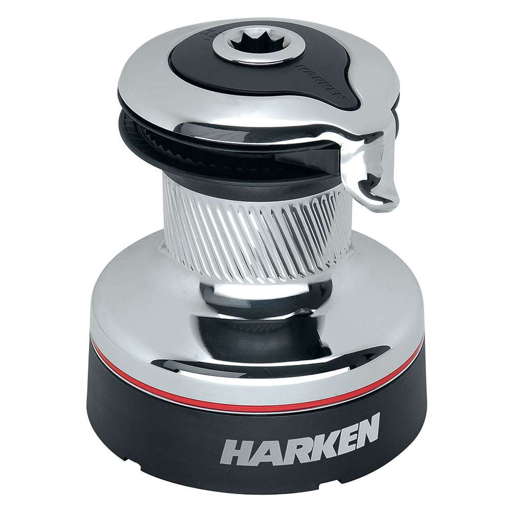 Harken 35 Self-Tailing Radial Chrome Winch 2 Speed with diagonal ribbed drum and chrome finish