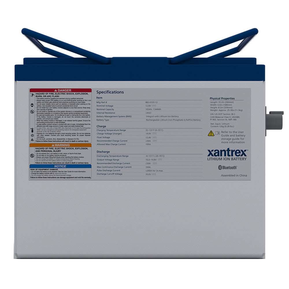 Xantrex Lithium-Ion Battery 105Ah 12VDC with Bluetooth and stackable design for marine and RV applications