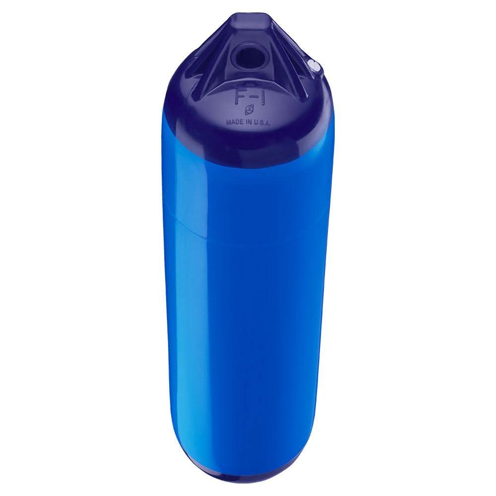 Polyform F-1 Twin Eye Fender 6x24 inch blue boat bumper with twin eyes for secure mooring