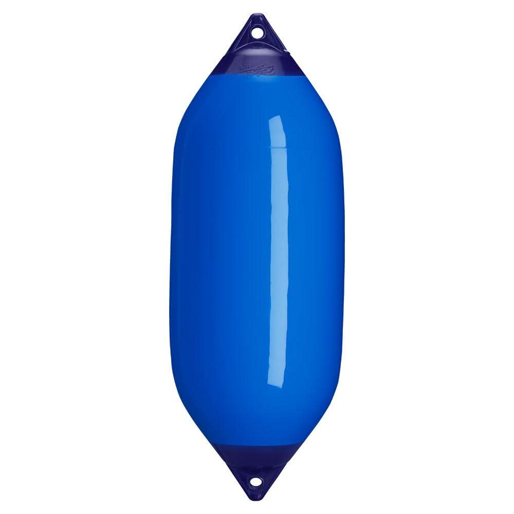 Polyform F-7 Twin Eye Fender 15"x41" blue boat bumper with twin-eye design and reinforced ropeholds