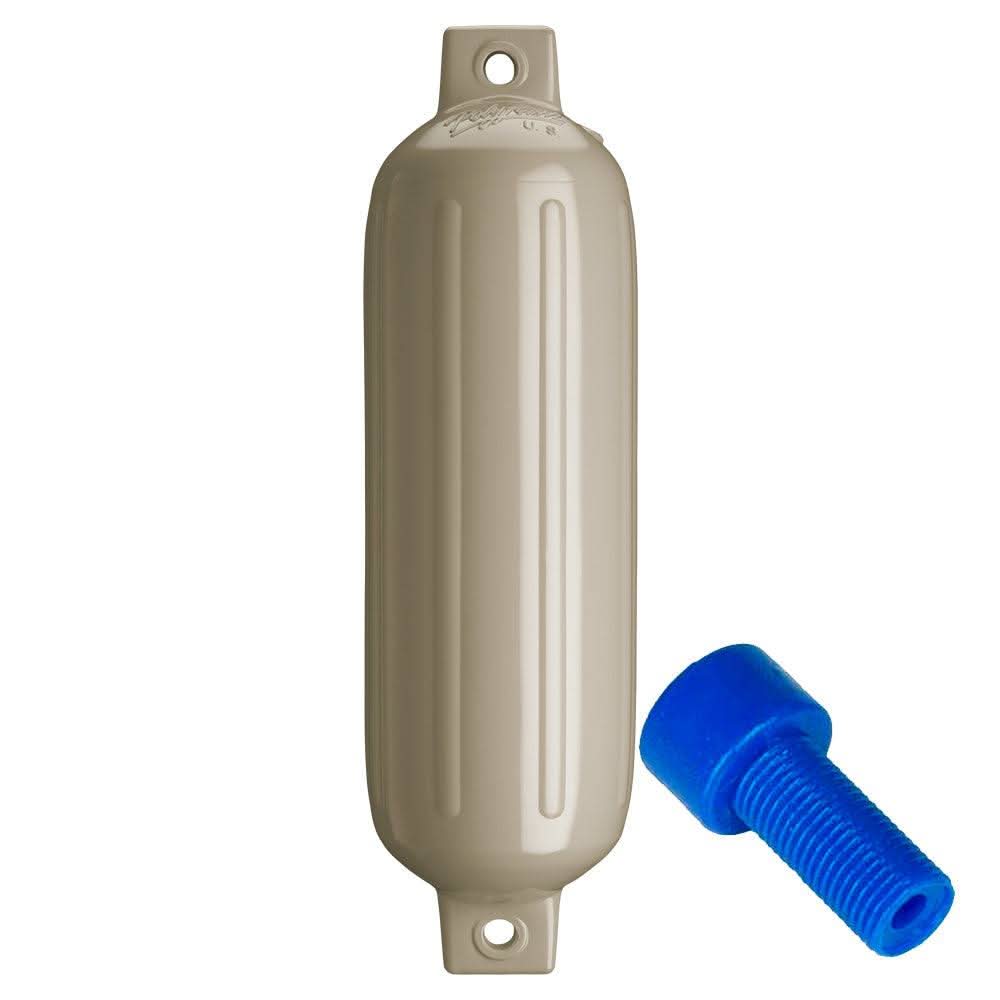 Polyform G-4 Twin Eye Fender 6.5x22 inch sand color with inflation adapter for boat protection