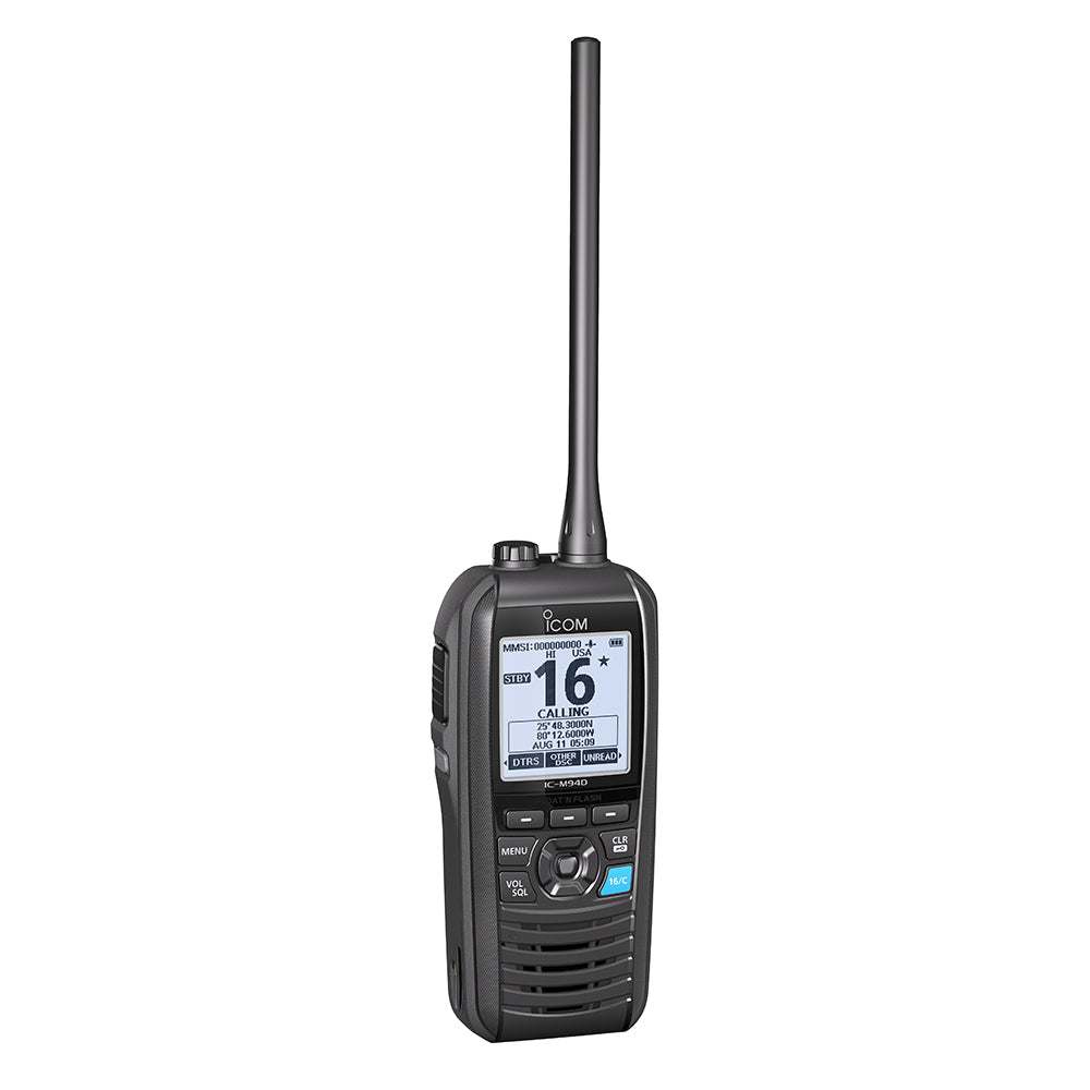 Icom M94D VHF Marine Radio with AIS, DSC, GPS, waterproof design, and high power audio output