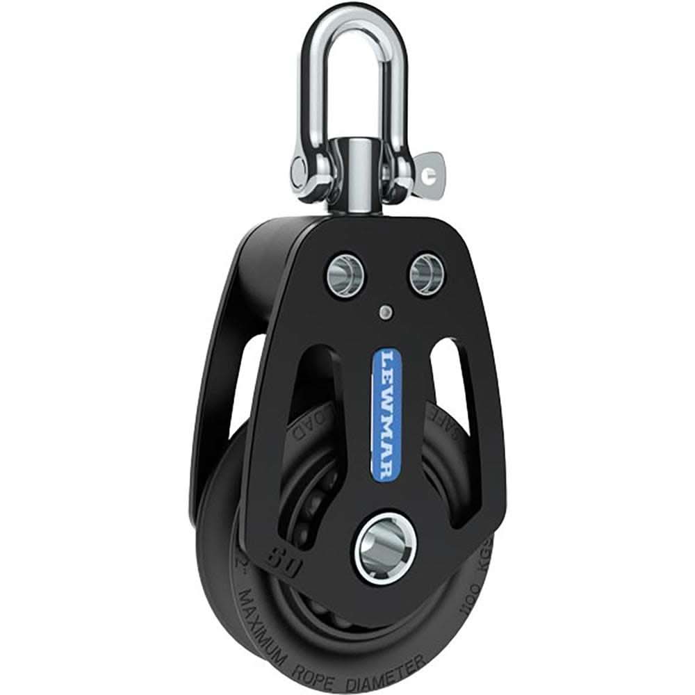 Lewmar 60mm HTX Block single black aluminum sailing pulley with swivel shackle
