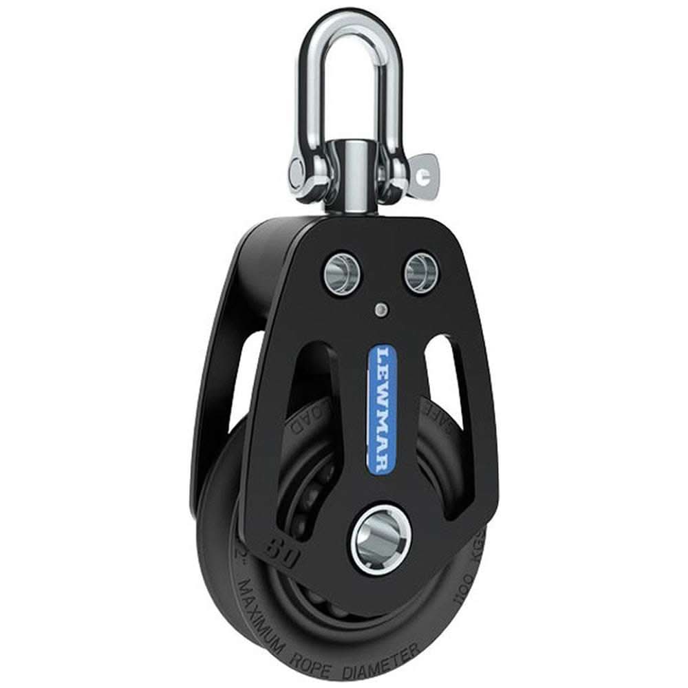 Lewmar 72mm HTX Block single black sailing block with aluminum side cheeks and swivel shackle