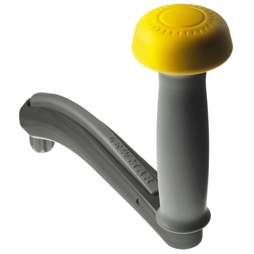 Lewmar 8" One Touch Power Grip locking winch handle with yellow top and gray body