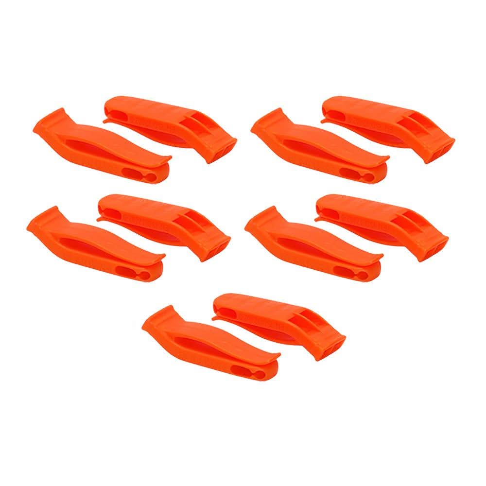 Set of ten orange Mustang Signal Whistles, marine grade, USCG approved with clip and lanyard hole