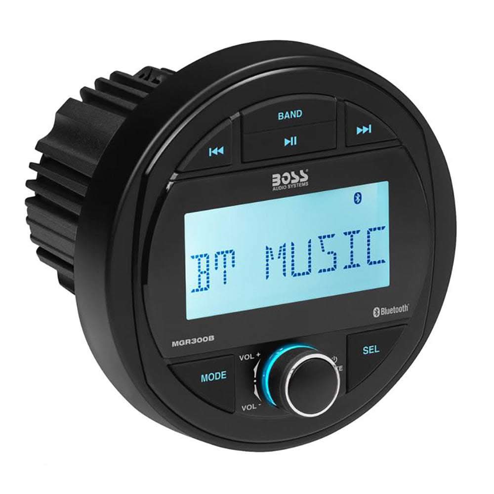 Boss Audio MGR300B marine stereo with Bluetooth, AM/FM radio, USB, and water-resistant gauge design