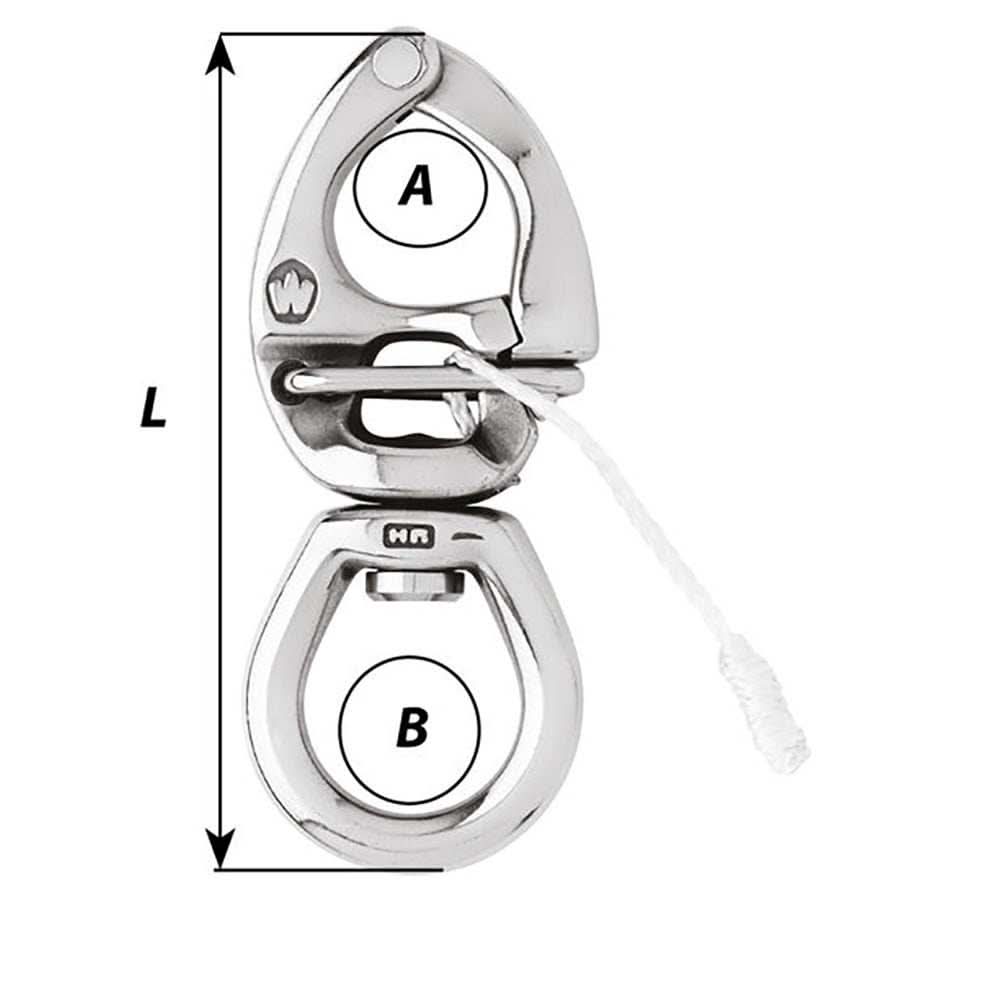 Wichard HR Quick Release Snap Shackle stainless steel with large bail and swivel, 4-3/4 inch length for spinnaker sheets