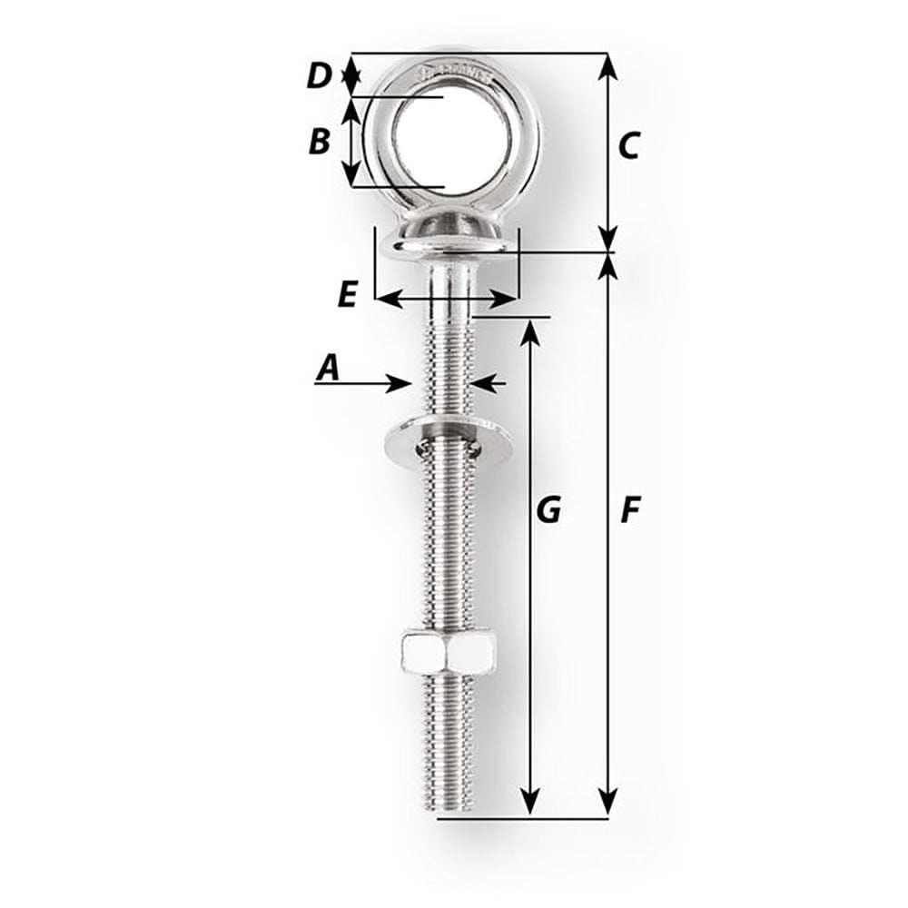 Wichard Eye Bolt 15/32 inch diameter stainless steel with detailed measurements and components