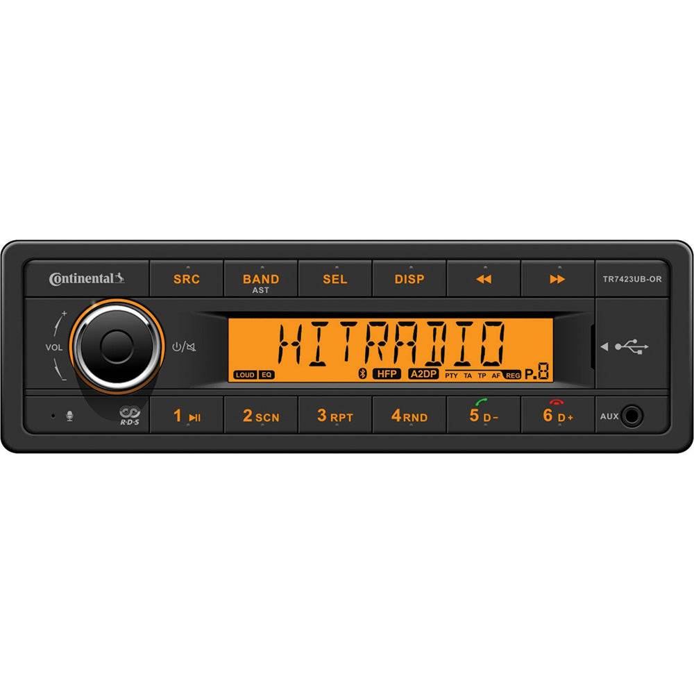 Continental Stereo TR7423UB-OR single-din 24V AM/FM Bluetooth USB audio player with orange backlight