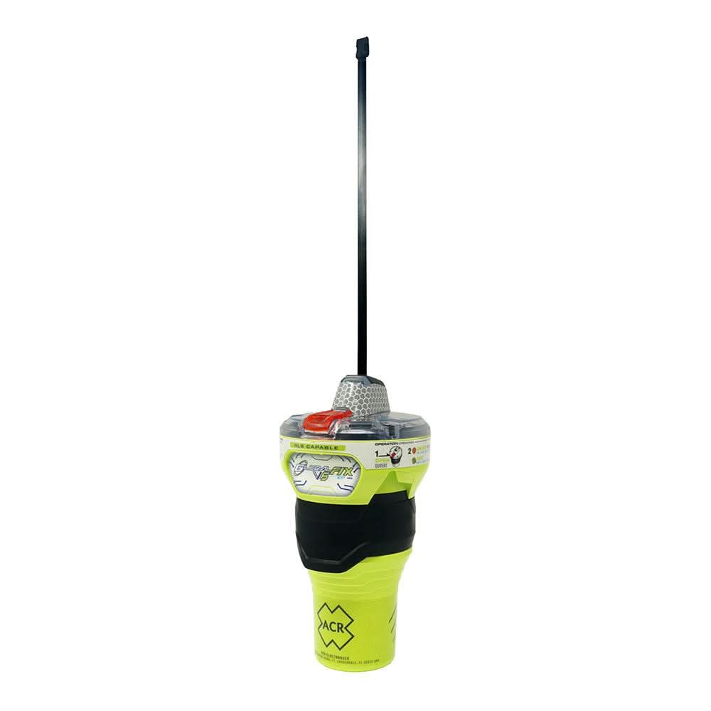 ACR GlobalFix V6 EPIRB emergency beacon with long antenna and bright yellow waterproof casing