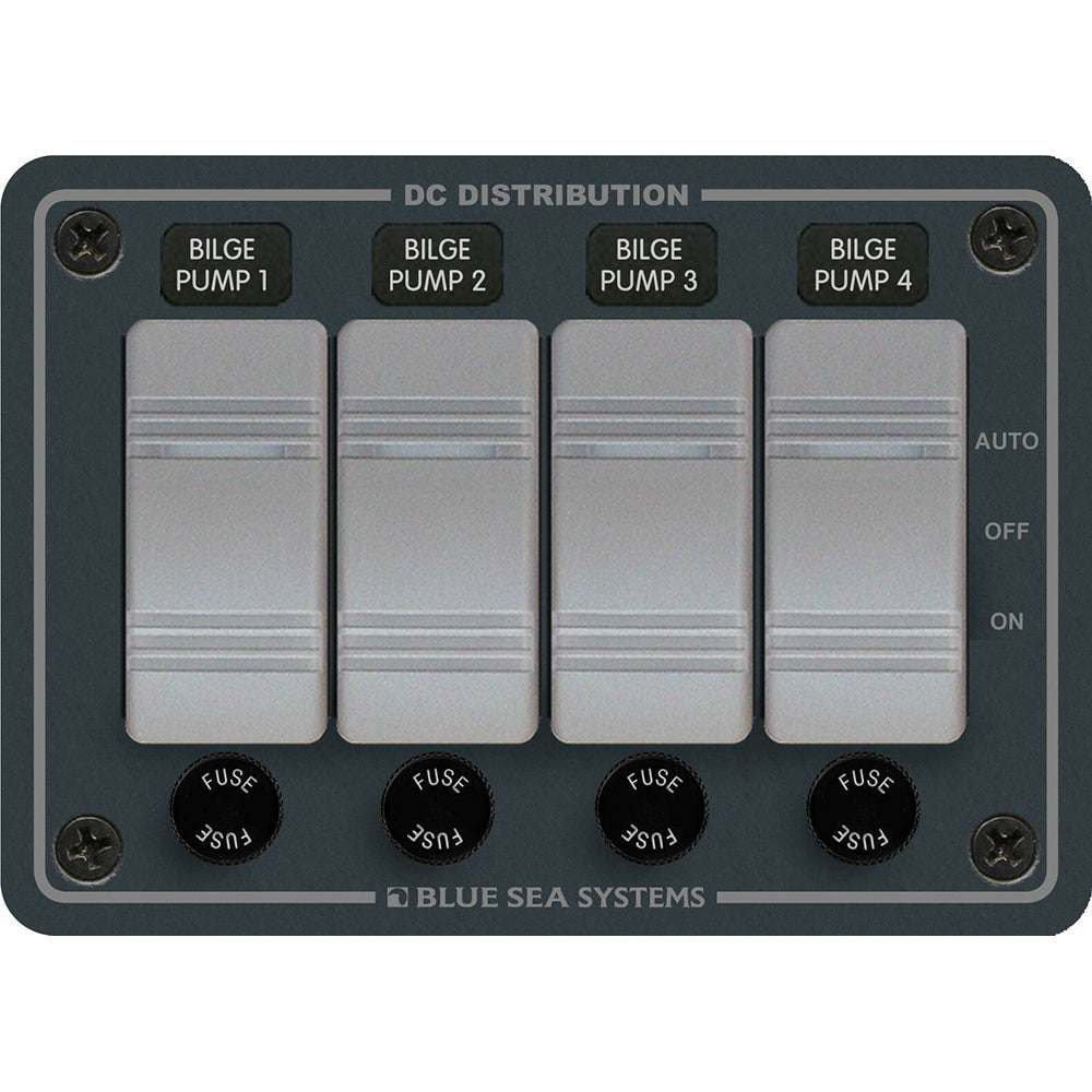 Blue Sea 8666 Contura 4 bilge pump control panel with rocker switches and fuse holders for 12/24V systems