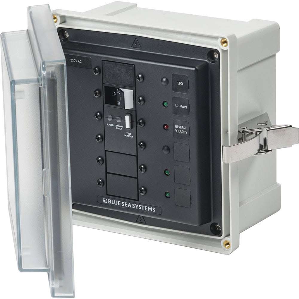 Blue Sea 3123 SMS panel enclosure with ELCI 32A breaker and clear protective cover