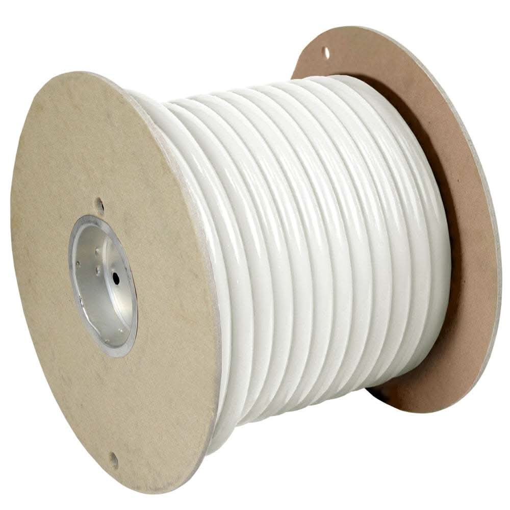 Pacer White 6 AWG Battery Cable on spool, 100 feet long, flexible marine-grade PVC insulated cable