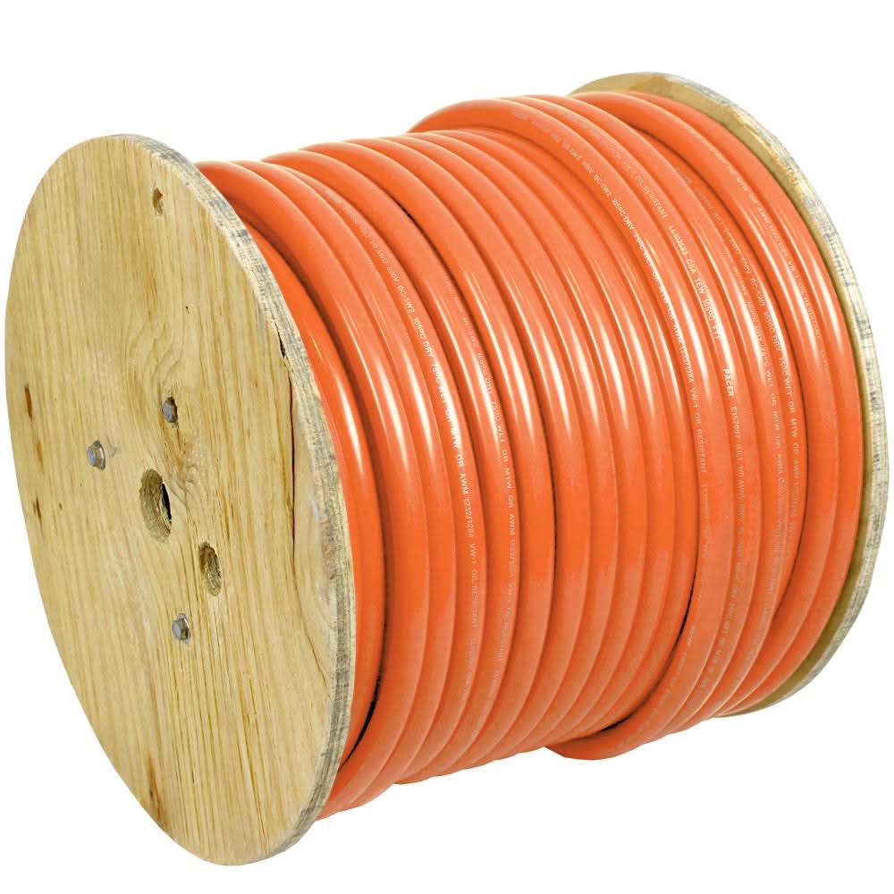 Pacer Orange 6 AWG marine battery cable 250 feet on wooden spool