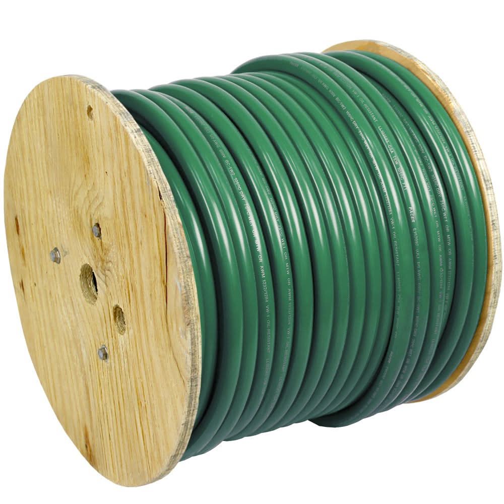 Pacer Green 6 AWG marine battery cable 250 feet on wooden spool flexible pvc insulated