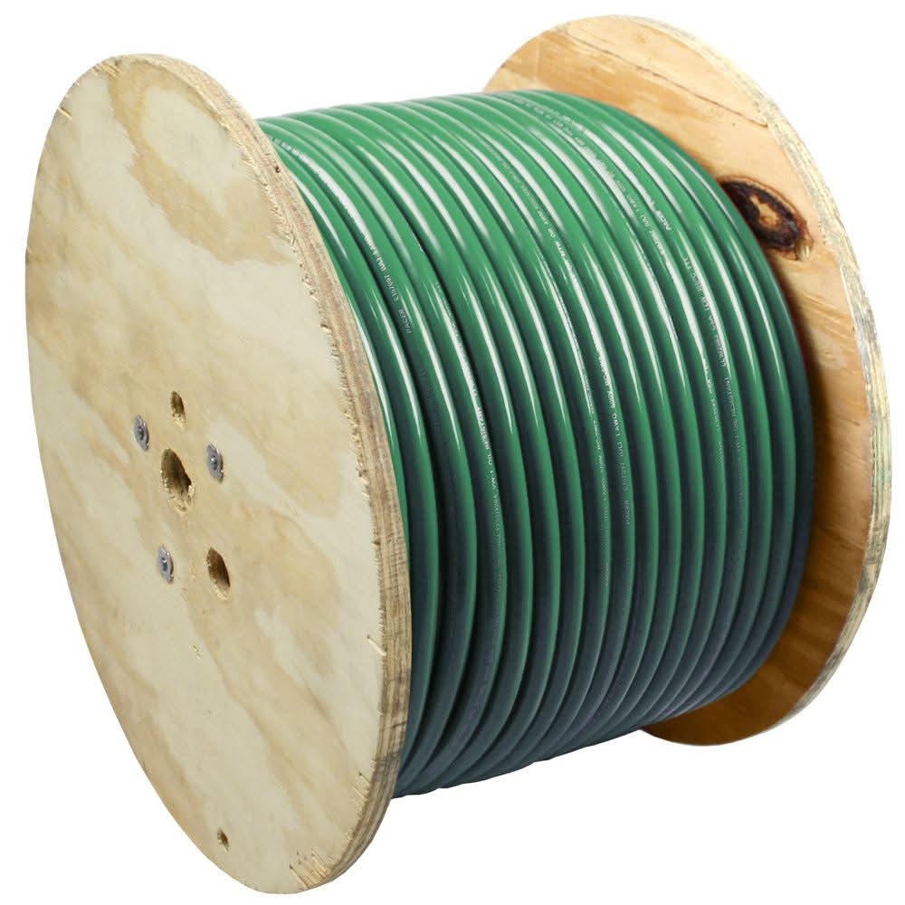 Pacer Green 6 AWG Battery Cable 500 feet on wooden spool marine grade flexible PVC insulated copper conductor