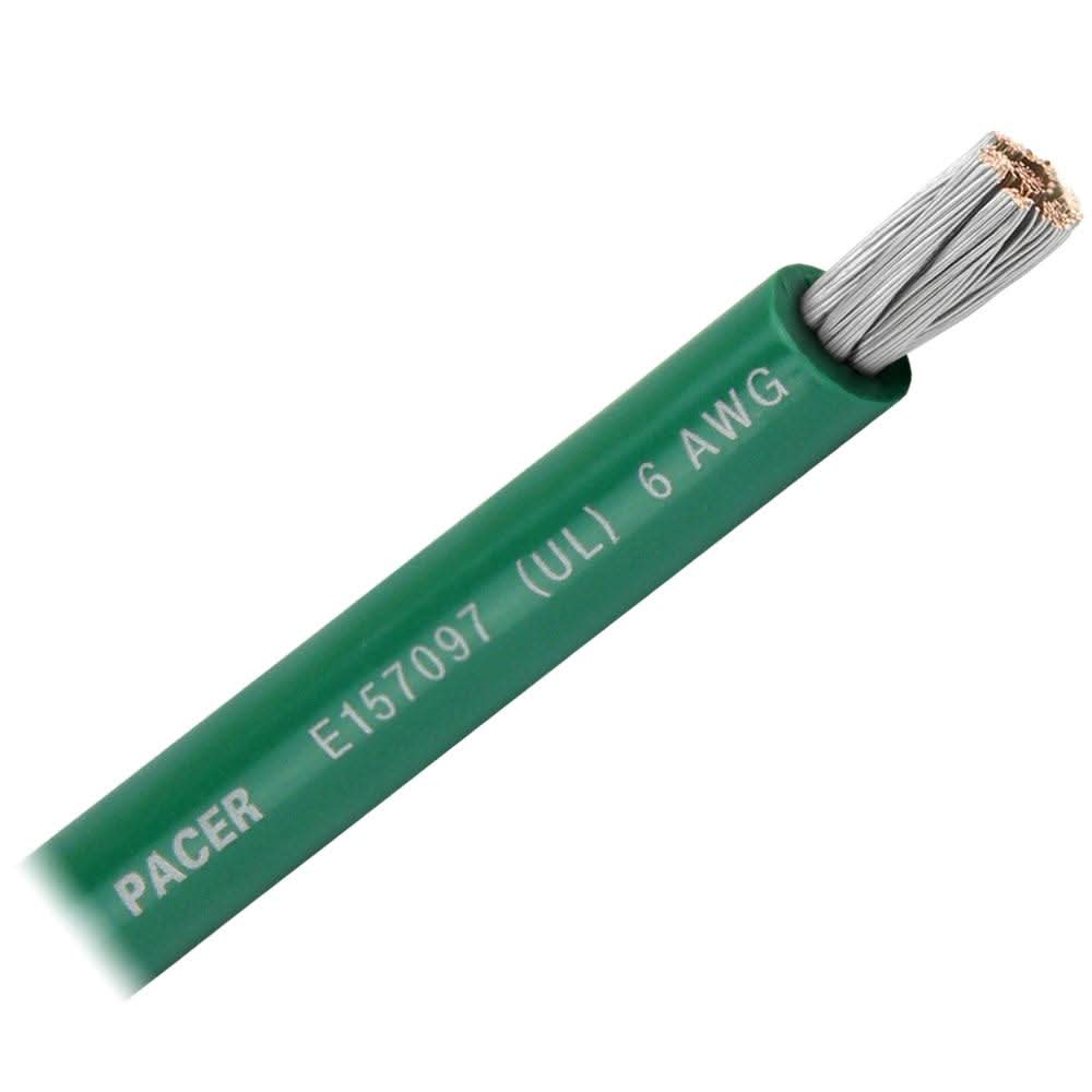Pacer Green 6 AWG flexible marine battery cable with tinned copper and PVC insulation sold by the foot