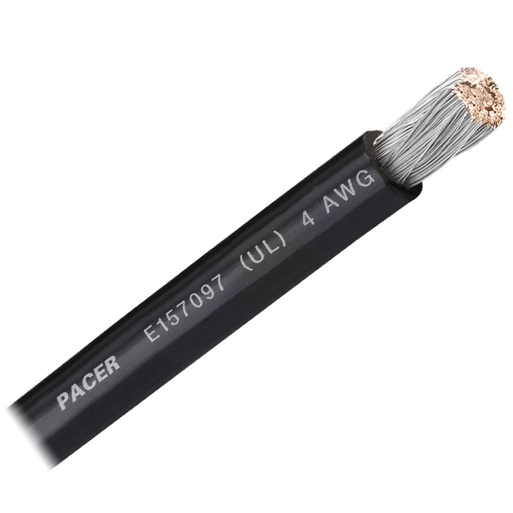 Pacer Black 4 AWG flexible marine battery cable with tinned copper conductor and durable PVC insulation sold by the foot