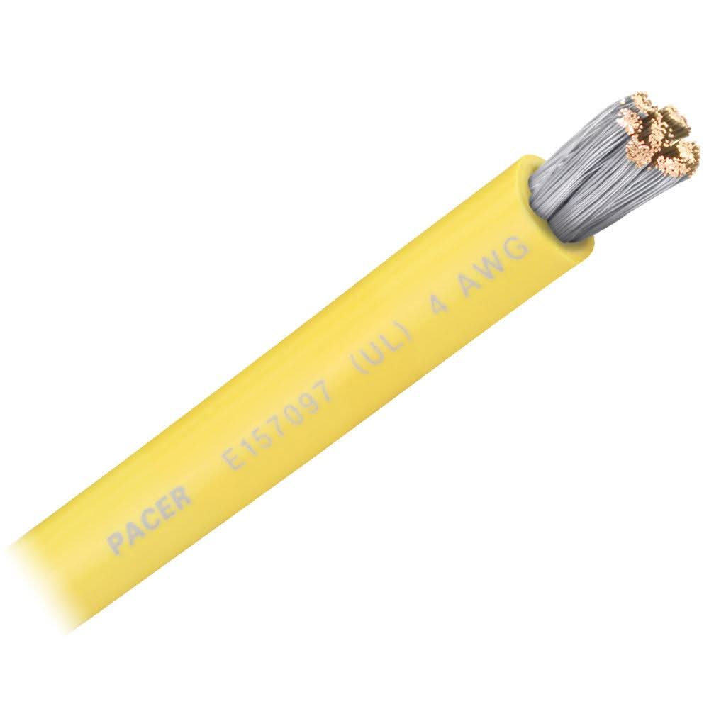 Pacer Yellow 4 AWG flexible marine battery cable with durable PVC insulation, sold by the foot