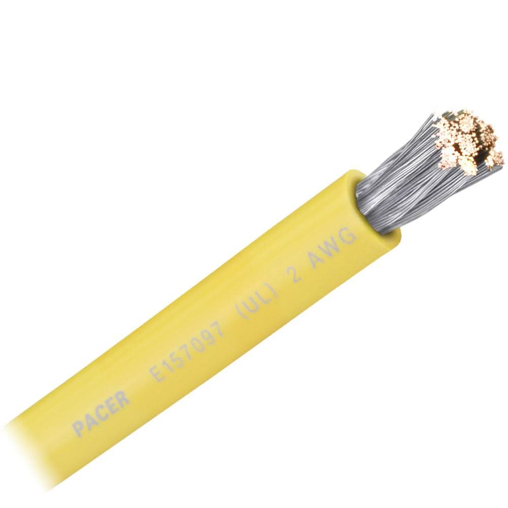 Pacer Yellow 2 AWG Battery Cable with flexible tinned copper and yellow PVC insulation sold by the foot