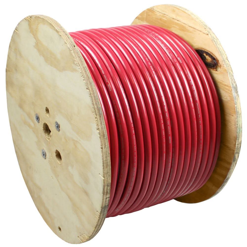 Pacer Red 1 AWG marine battery cable 500 feet on wooden spool