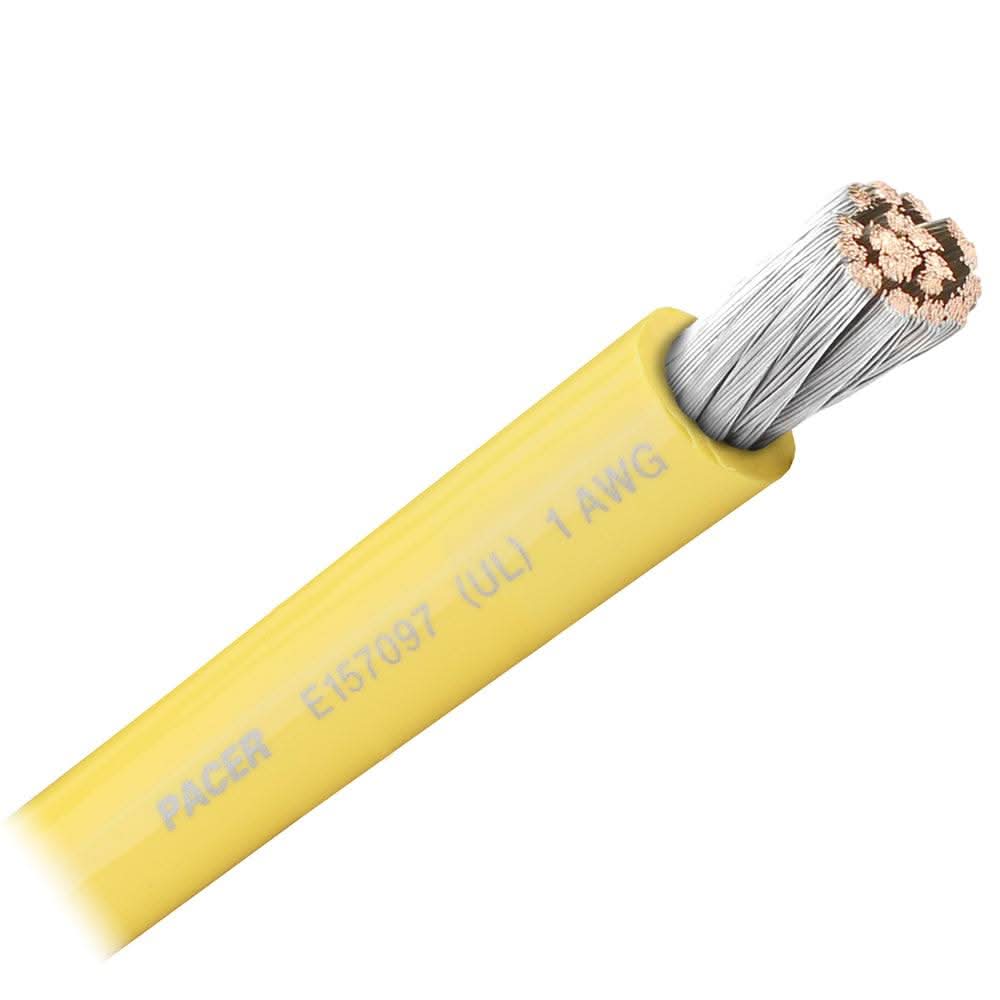 Pacer Yellow 1 AWG flexible marine battery cable with tinned copper and durable PVC insulation, sold by the foot