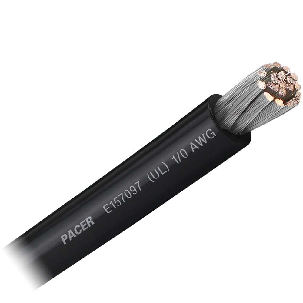 Pacer Black 1/0 AWG battery cable with flexible tinned copper and durable PVC insulation sold by the foot