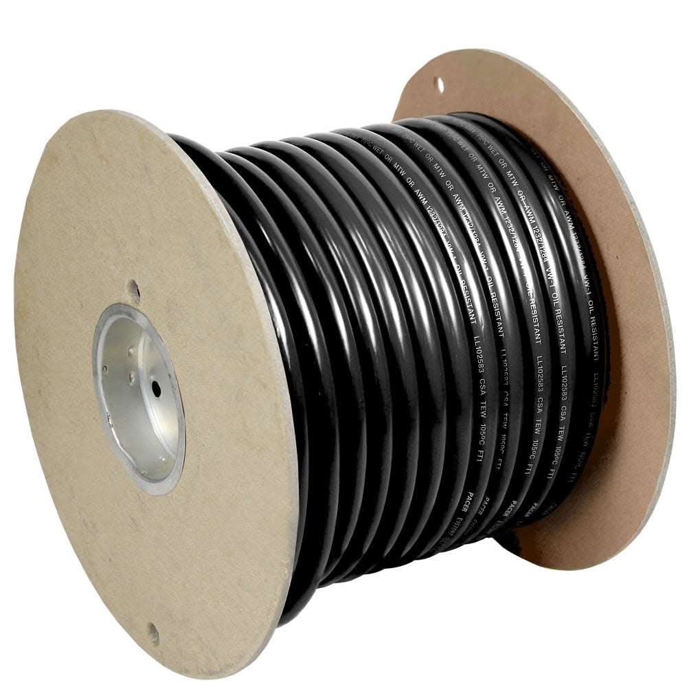 Pacer Black 2/0 AWG Battery Cable 100 feet on spool with durable flexible PVC insulation and tinned copper conductor