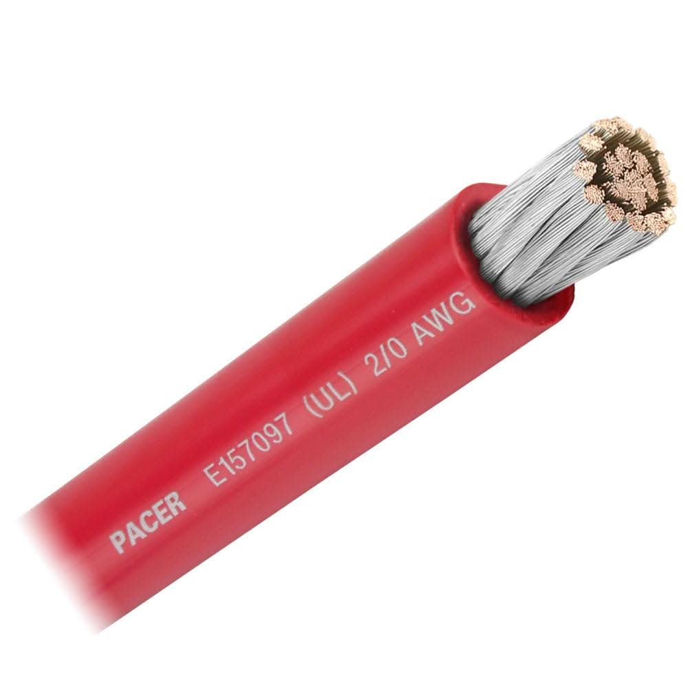 Pacer Red 2/0 AWG flexible marine battery cable with tinned copper and PVC insulation sold by the foot