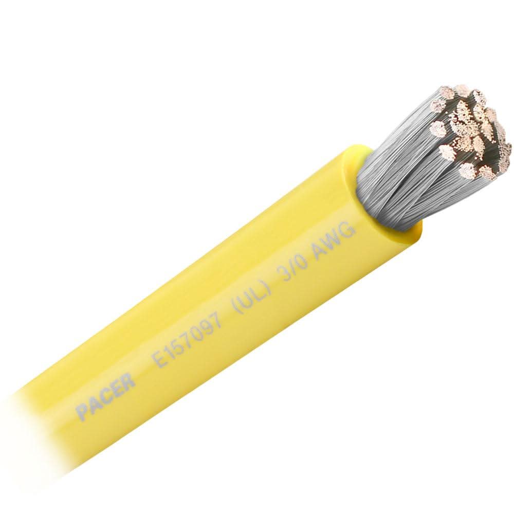 Pacer Yellow 3/0 AWG marine battery cable with flexible PVC insulation and tinned copper conductor, sold by the foot