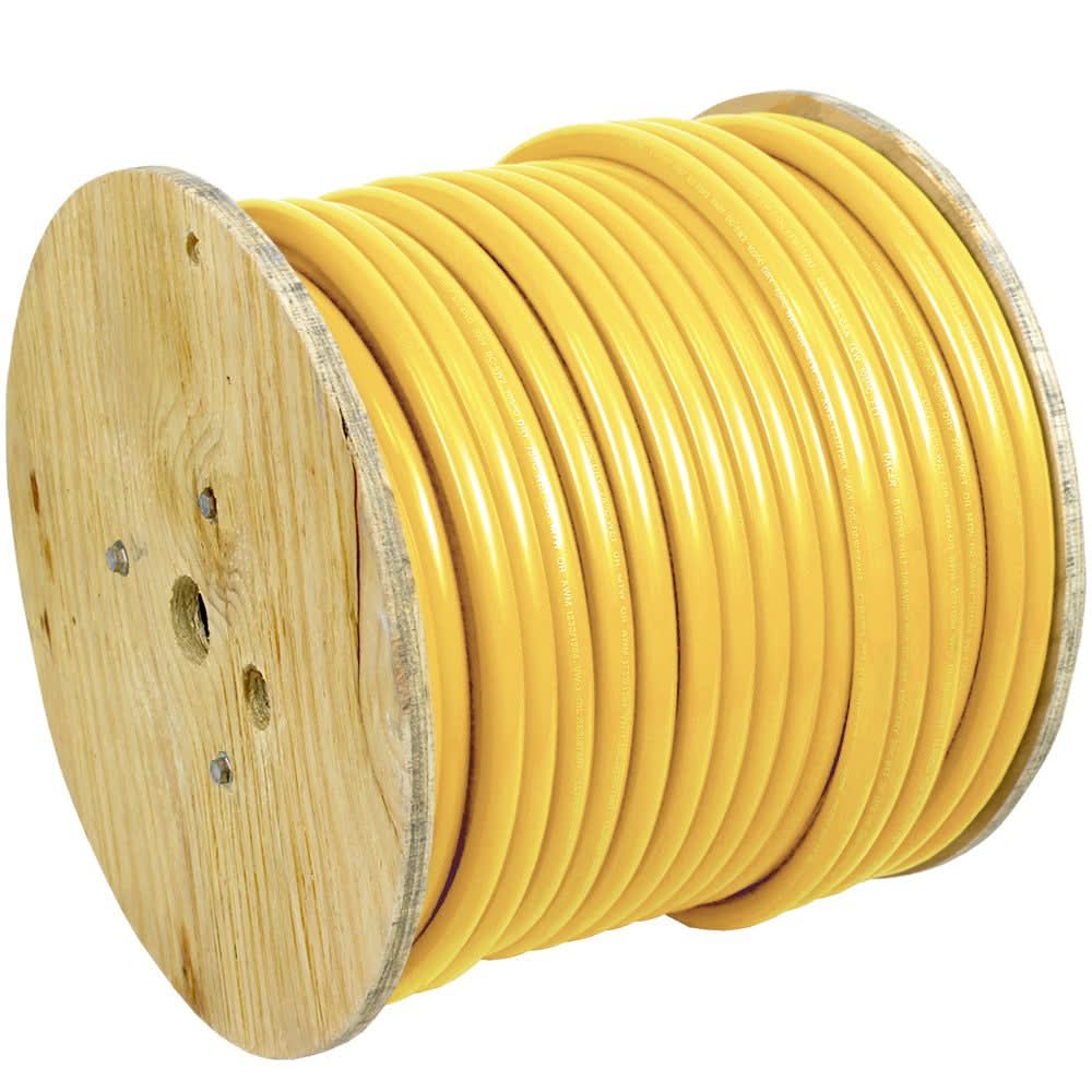 Pacer Yellow 4/0 AWG battery cable 250 feet on wooden spool flexible marine grade PVC insulated
