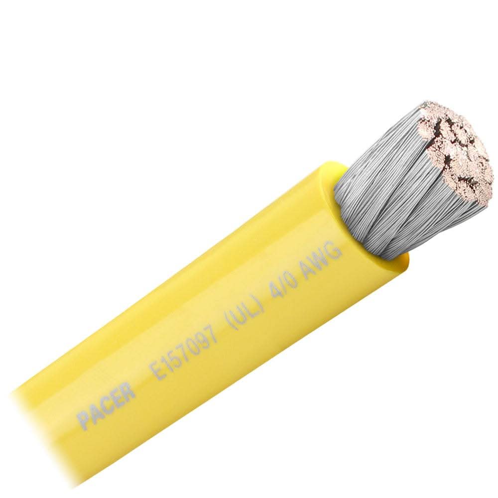 Pacer Yellow 4/0 AWG flexible marine battery cable with tinned copper conductor and durable PVC insulation sold by the foot