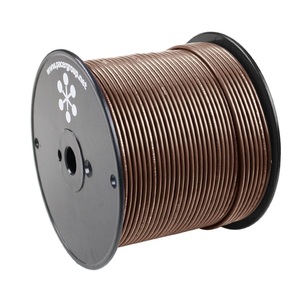 Pacer Brown 18 AWG marine wire spool, 500 feet, flexible tinned copper with durable PVC insulation, corrosion and abrasion resistant