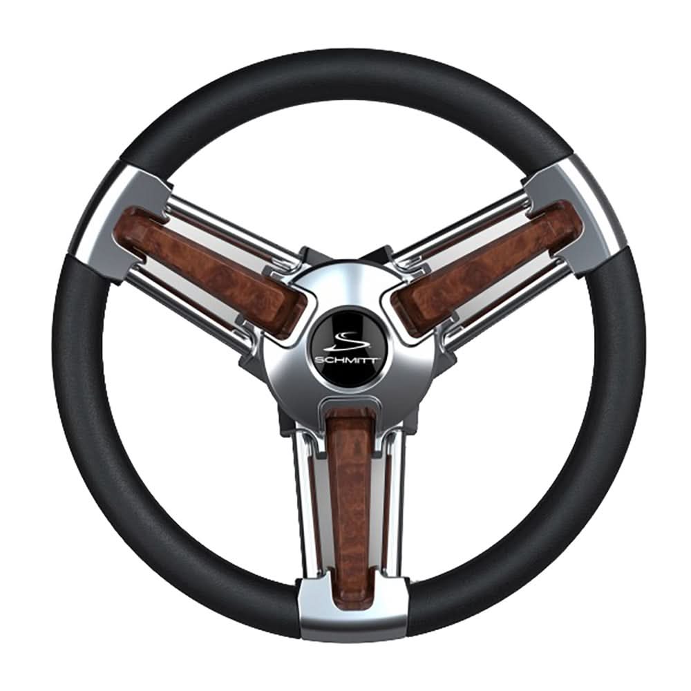 Schmitt & Ongaro Burano 14-inch marine steering wheel with burl polyurethane grip and stainless steel spokes