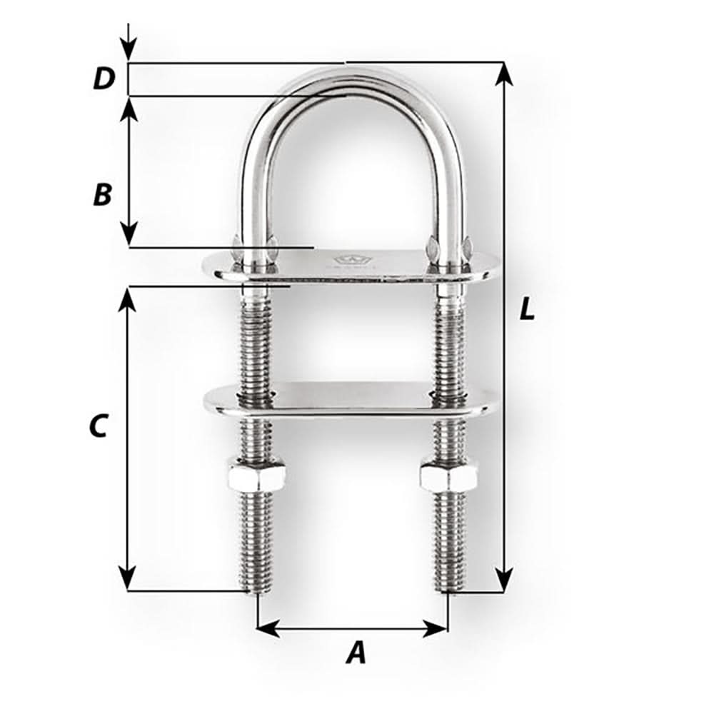 Wichard U-Bolt Pad Eye - 12mm Diameter - 15/32" - 110mm Length - 4-21/64" - 6516