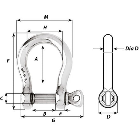Wichard HR Bow Shackle - 12mm Pin Diameter - 11246
