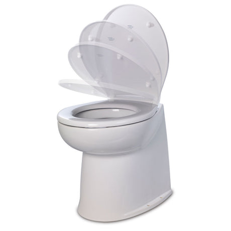Jabsco Deluxe Flush 14" Straight Back 24V Raw Water Electric Marine Toilet w/Remote Rinse Pump & Soft Close Lid - 58280-3024