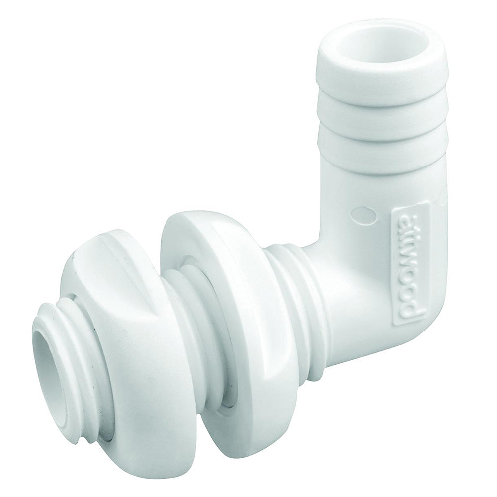 Attwood White Plastic 90 Degree Thru-Hull Connector - 3/4" Inner Diameter - 3877-3
