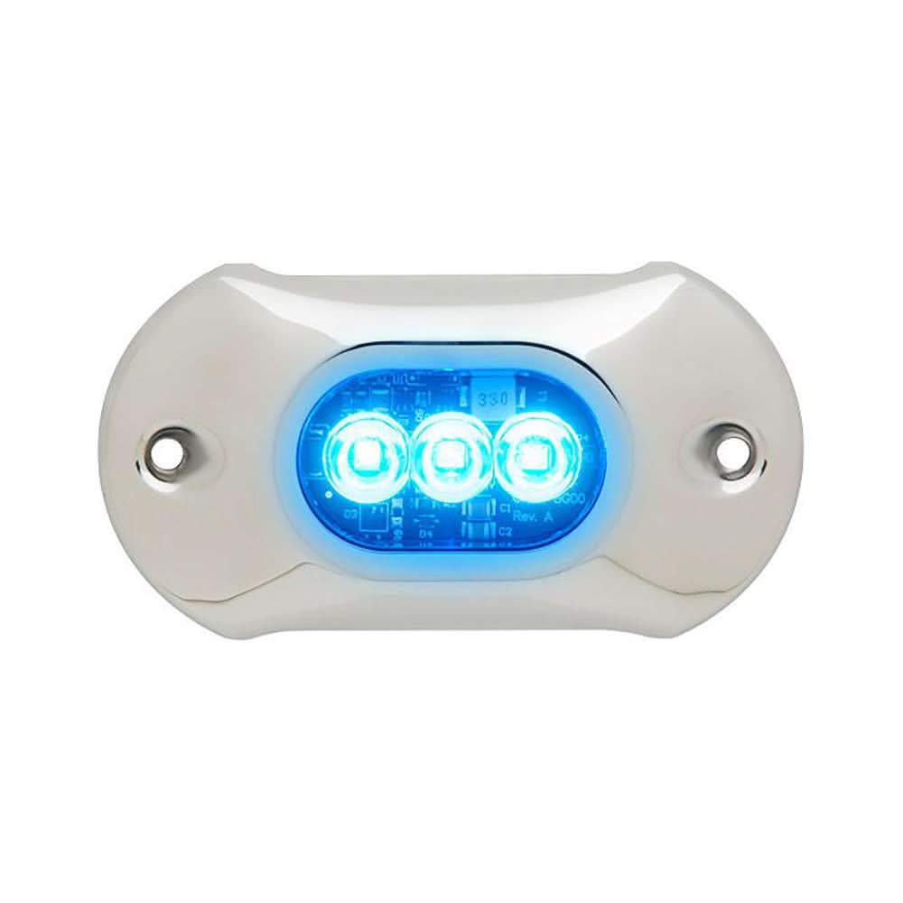 Attwood 66UW03B-7 LightArmor HPX extreme high-performance underwater light with sapphire blue LEDs and polished 316 stainless steel cover.