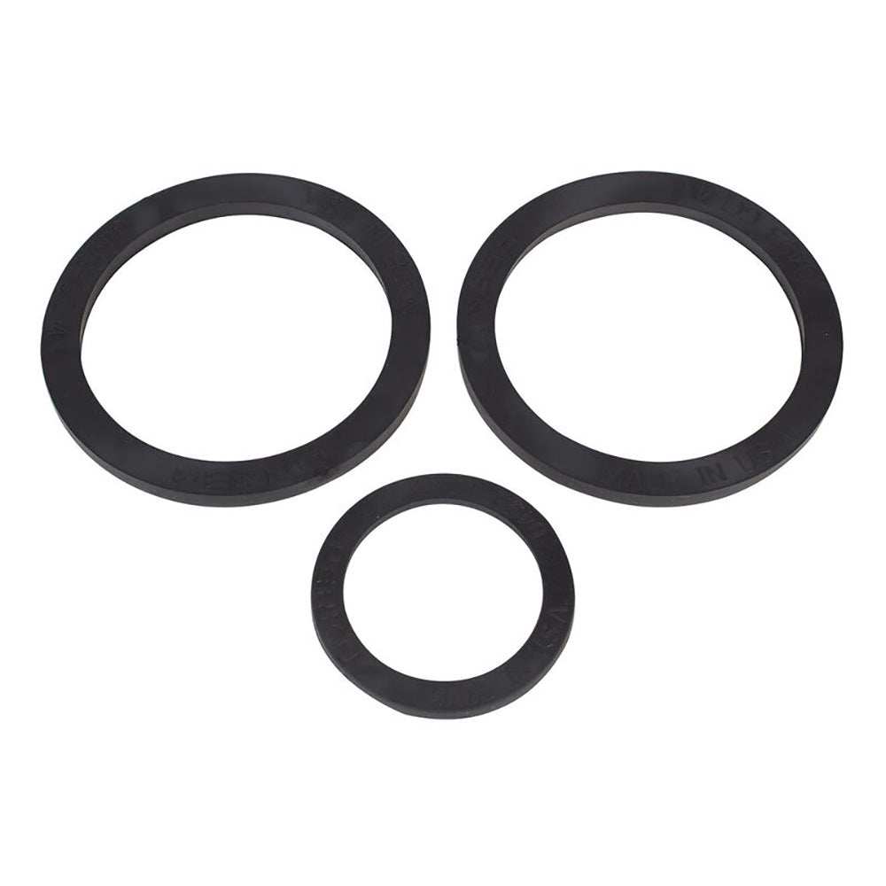 Perko rubber gasket kit for size 8, 9, and 10 strainers, three black rubber gaskets