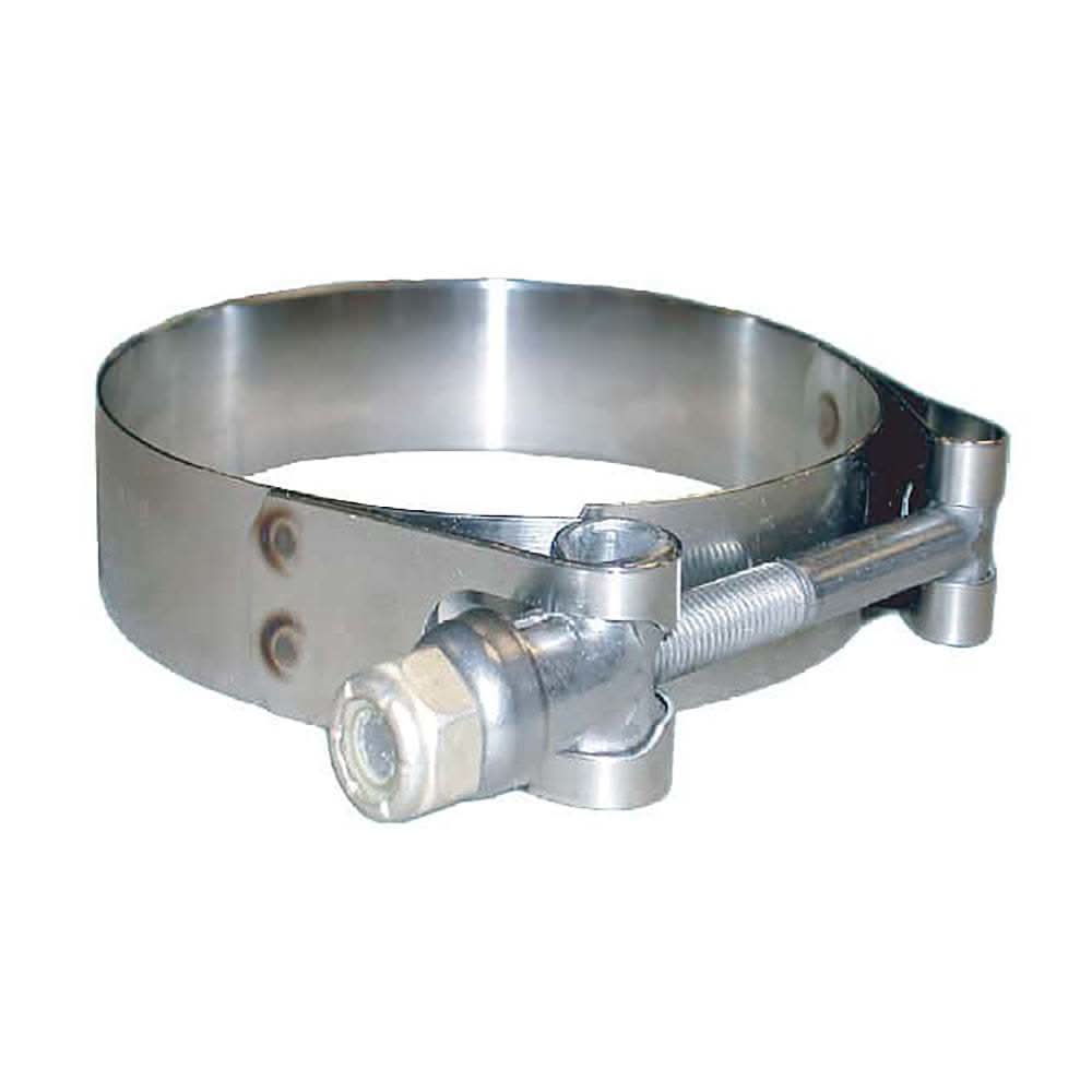 Trident Marine 316 stainless steel T-bolt clamp with 3/4 inch band for 3.78 to 4.09 inch hose diameter, corrosion-resistant marine-grade clamp