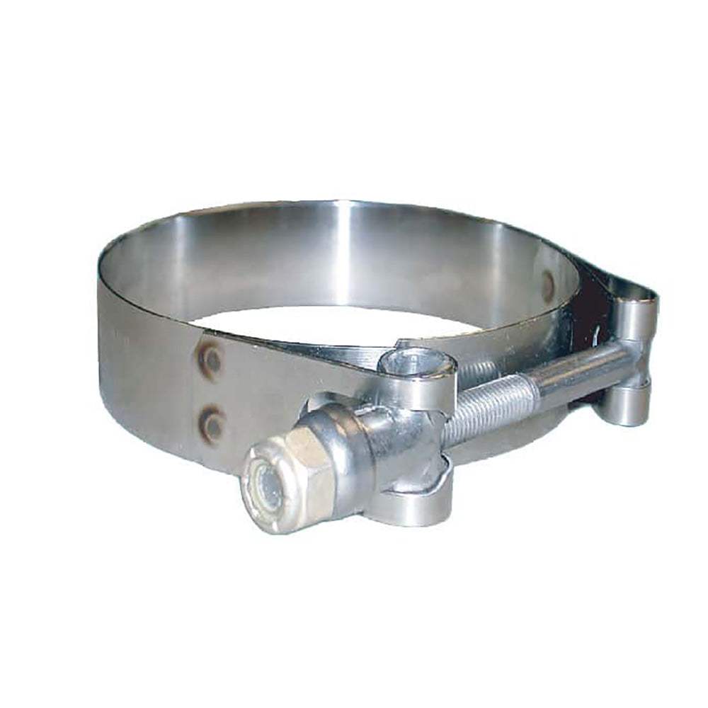 Trident Marine 316 SS T-Bolt Clamp with 3/4 inch band for 4.28 to 4.59 inch hose diameter, stainless steel construction.