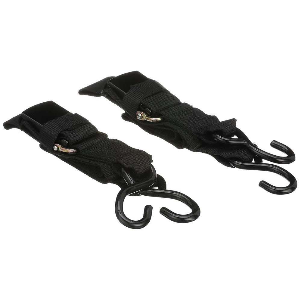 Attwood Quick-Release transom tie-down straps 2 inch by 4 feet with vinyl-coated S-hooks pair