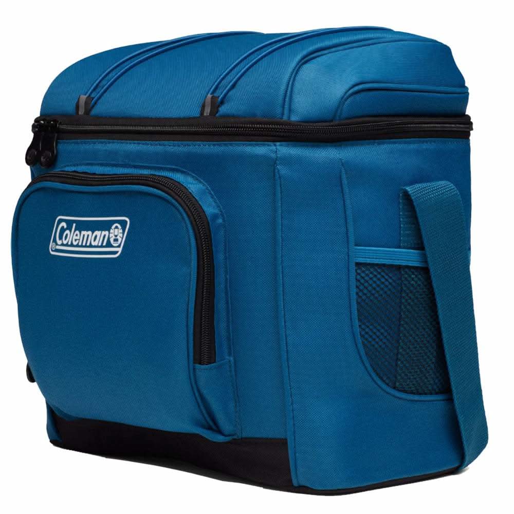 Coleman Chiller 16-Can soft-sided portable cooler in deep ocean blue with insulated compartments and adjustable strap