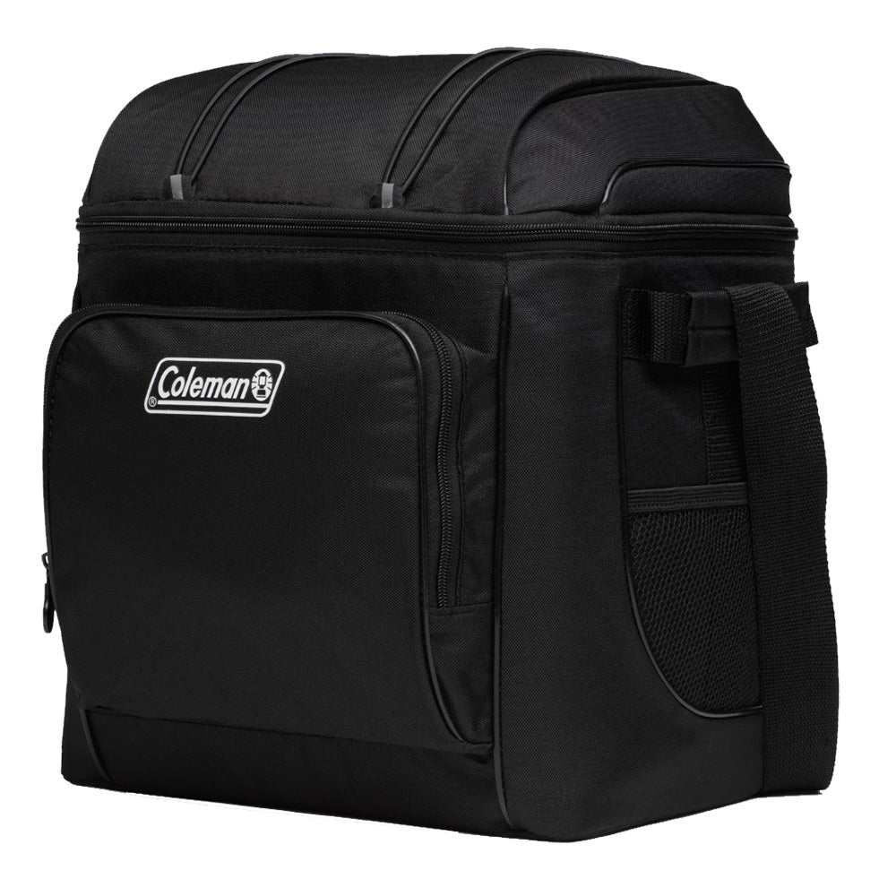 Coleman CHILLER 30-can black soft-sided portable cooler with insulated compartments and adjustable shoulder strap