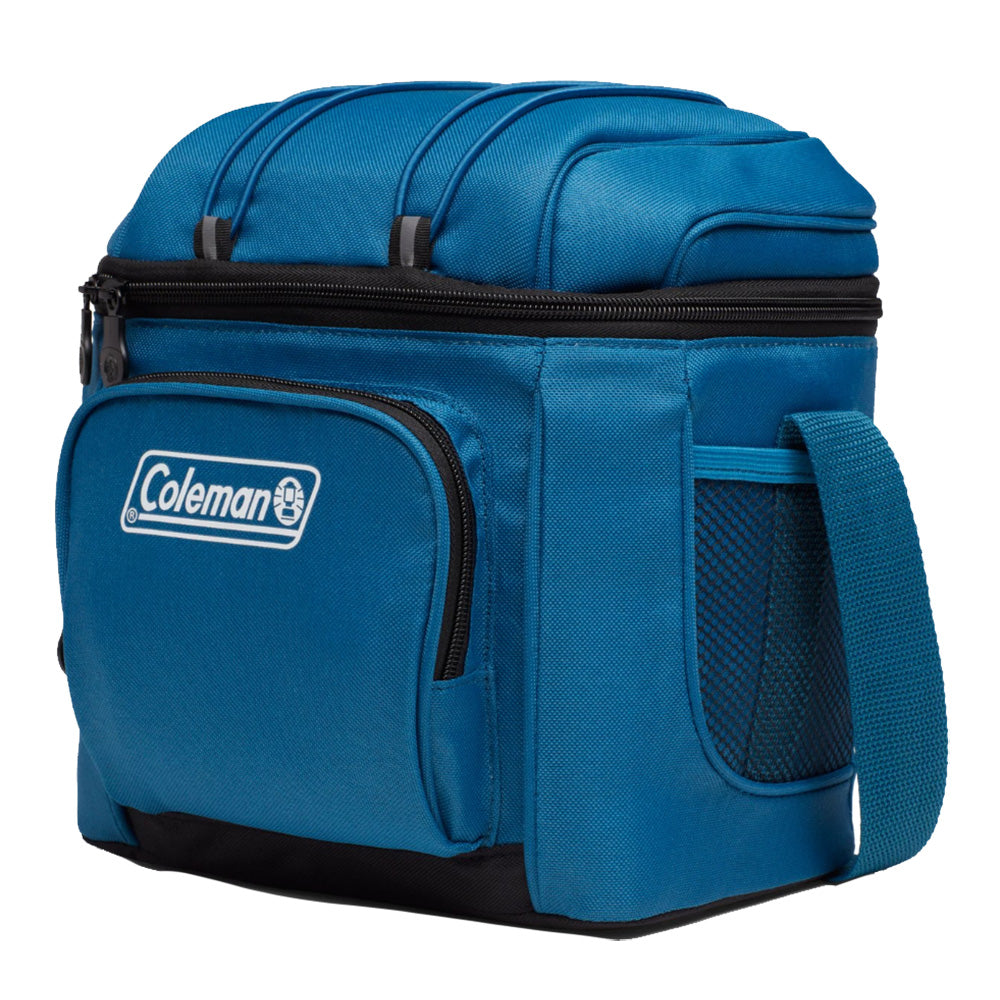 Coleman CHILLER 9-can soft-sided portable cooler in deep ocean blue with adjustable strap and front pocket