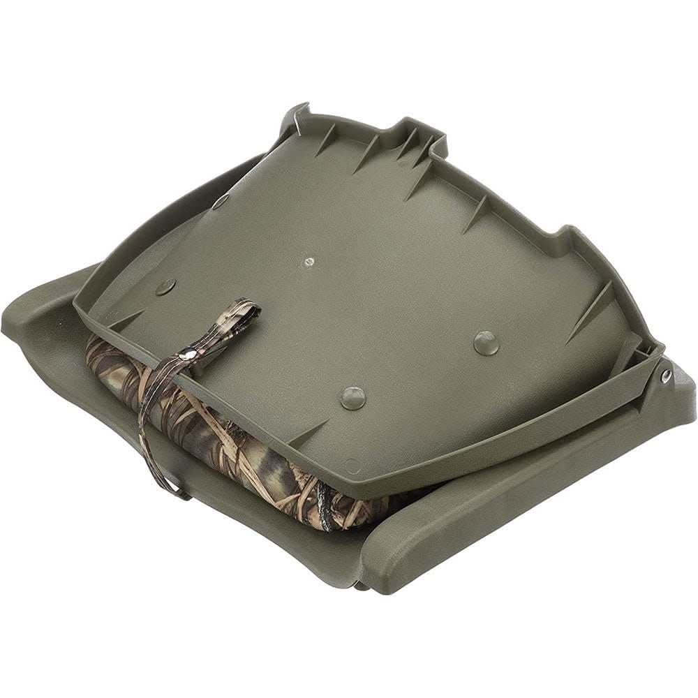 Attwood Swivl-Eze Padded Flip Seat camo boat seat with thick padding and compact lightweight design